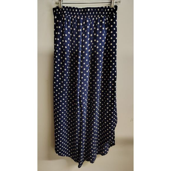 See You Monday Women's Large Blue With White Polka Dot Wide Leg Pants - Picture 3 of 7